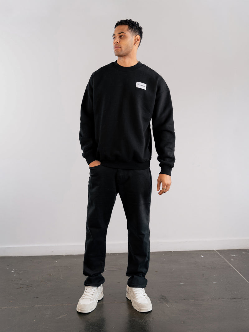 Label Relaxed Sweater - Black