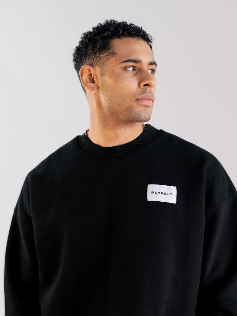 Label Relaxed Sweater - Black