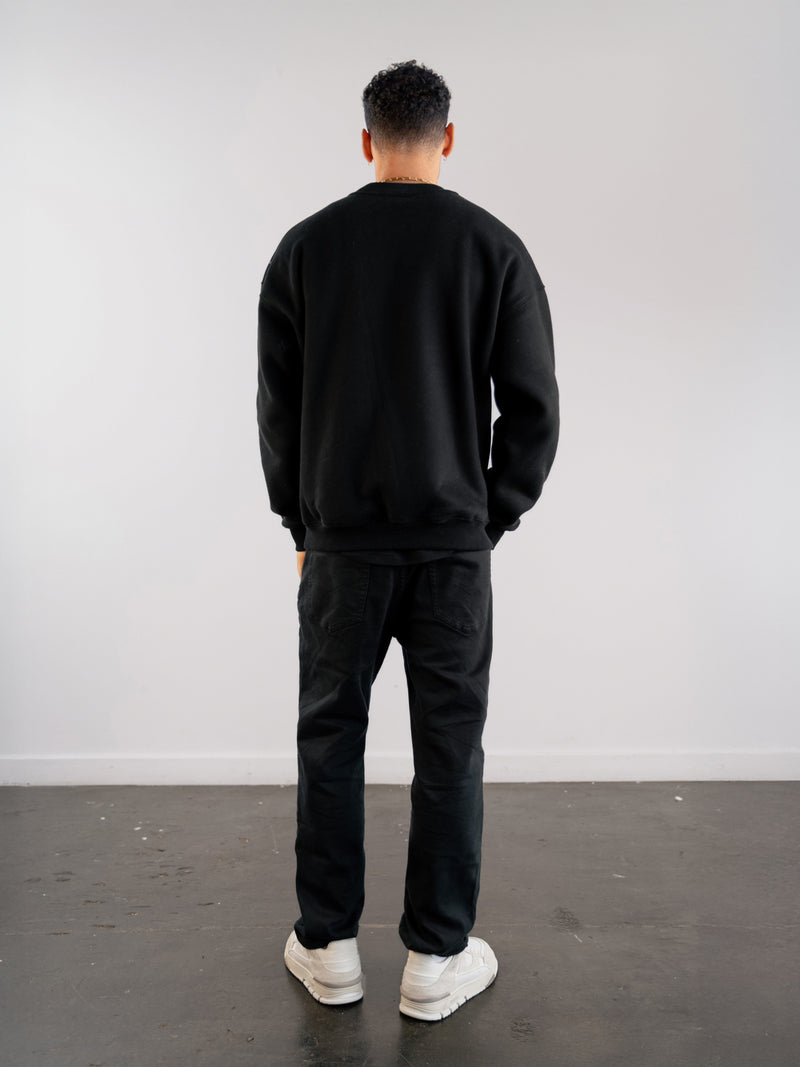 Label Relaxed Sweater - Black