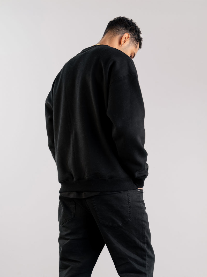 Label Relaxed Sweater - Black