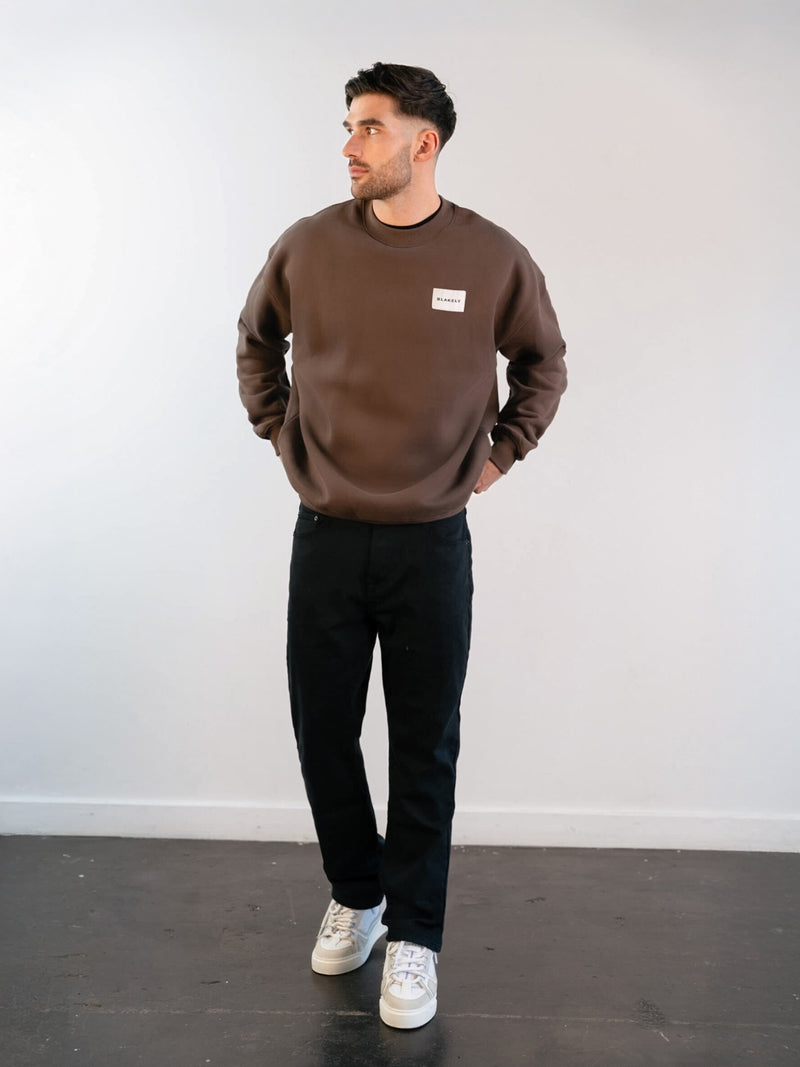 Label Relaxed Sweater - Slate Brown