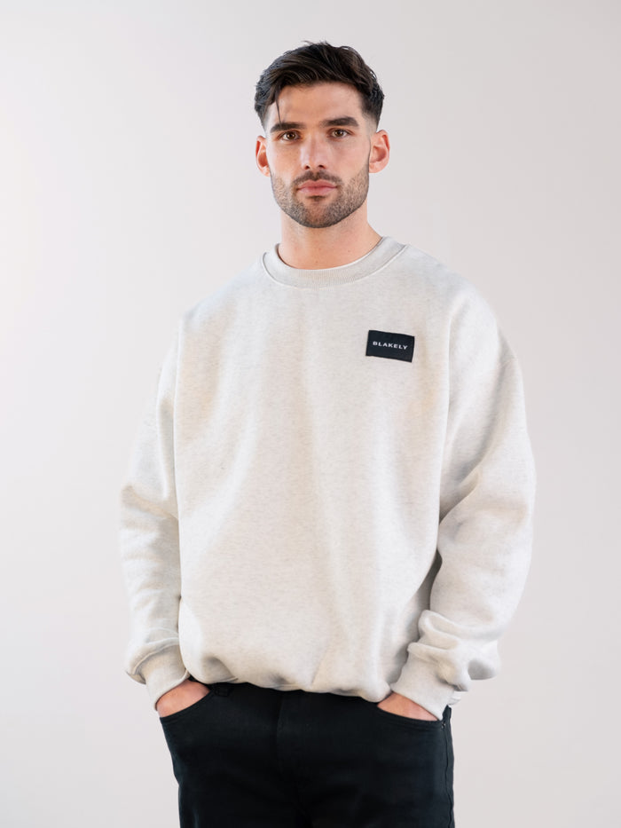 Label Relaxed Sweater - Marl White