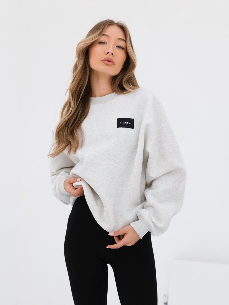 Label Oversized Sweater - Marl White