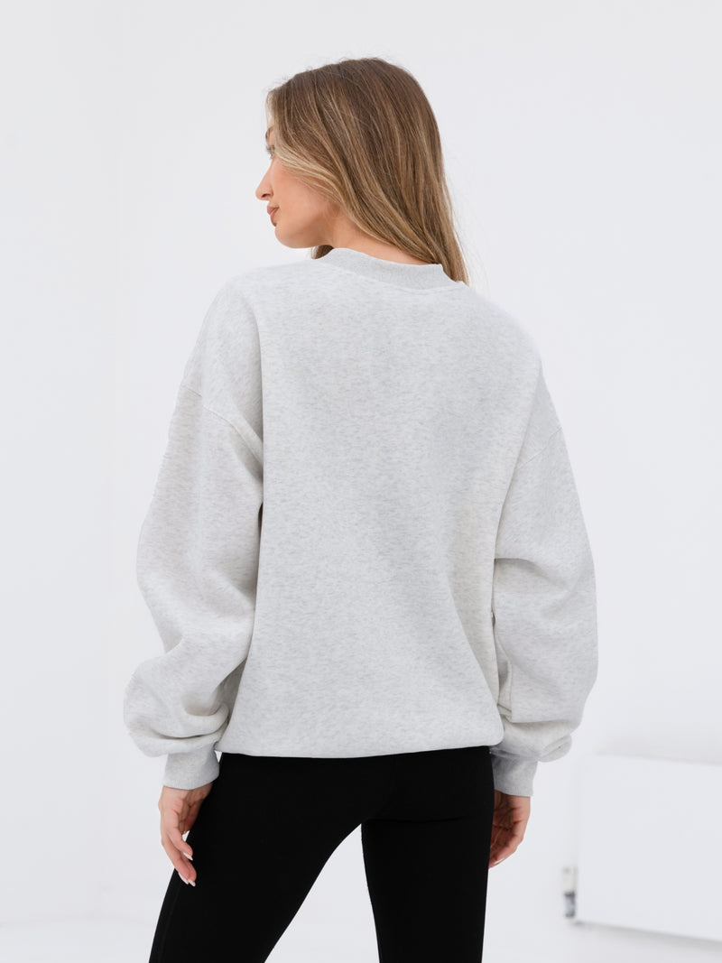 Label Oversized Sweater - Marl White