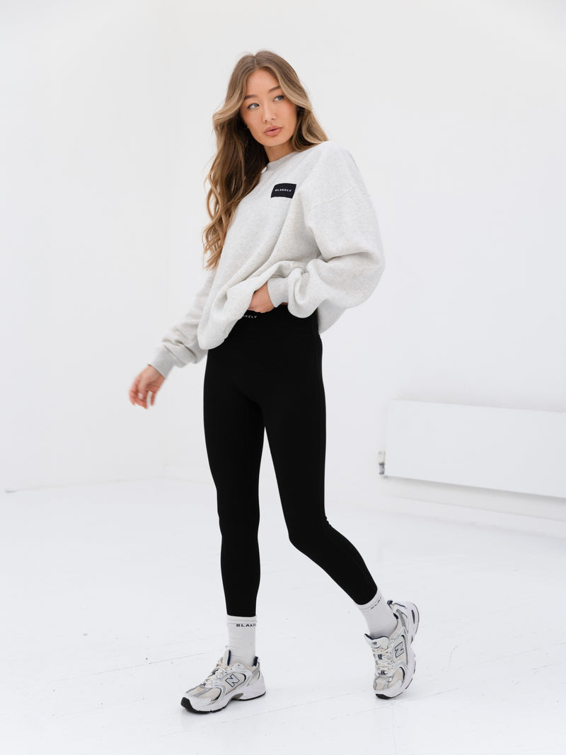 Label Oversized Sweater - Marl White