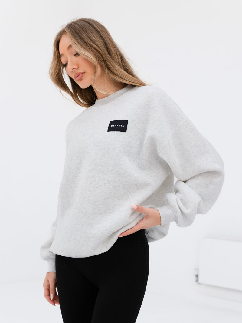 Label Oversized Sweater - Marl White