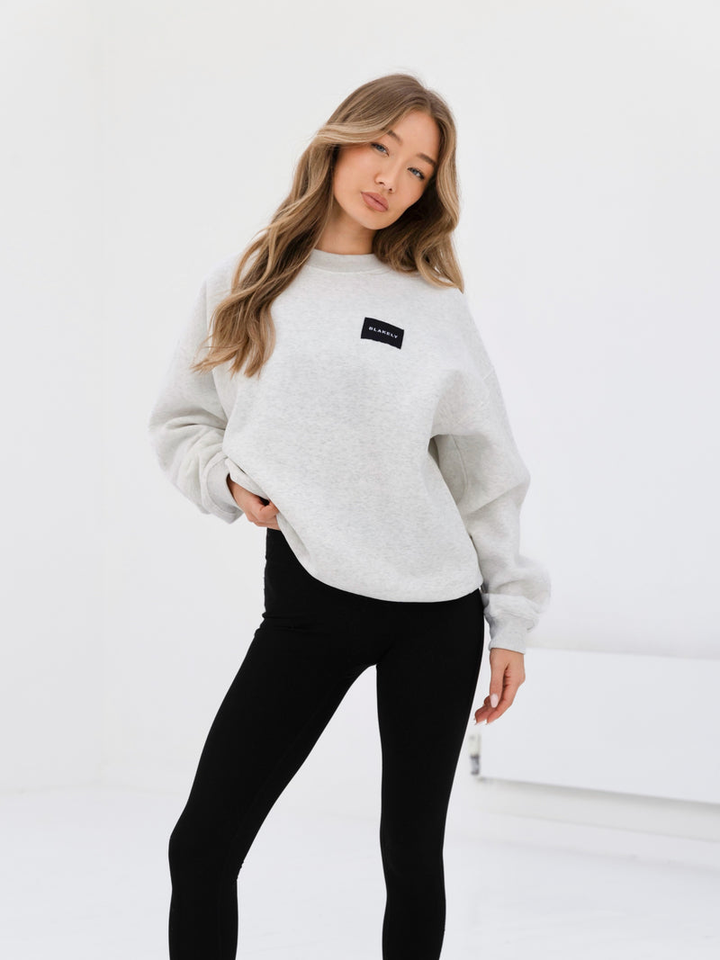 Label Oversized Sweater - Marl White