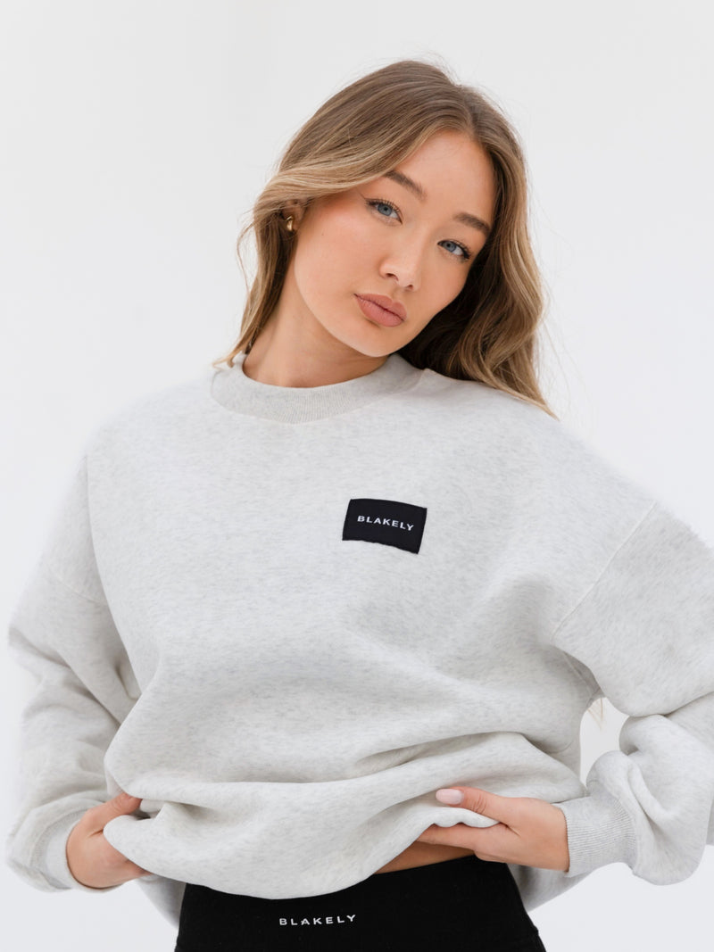 Label Oversized Sweater - Marl White