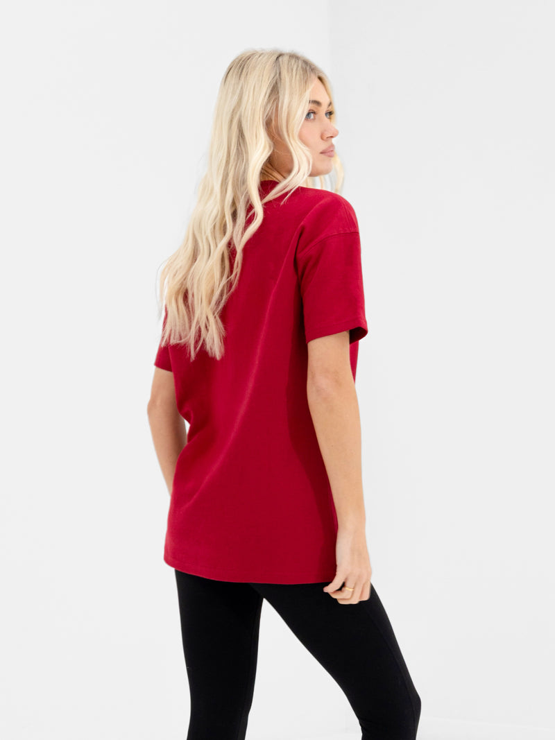 Alexis Chain Stitch Oversized T-Shirt - Cherry Red