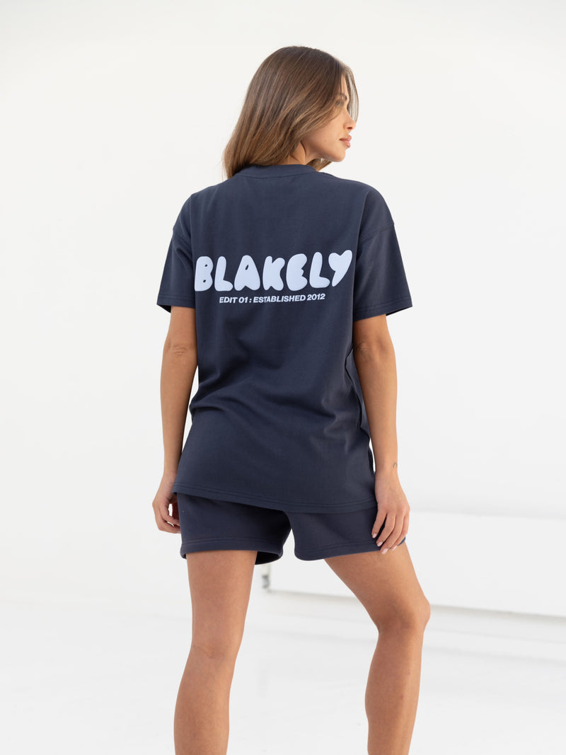 Cloud Print Oversized T-Shirt - True Navy