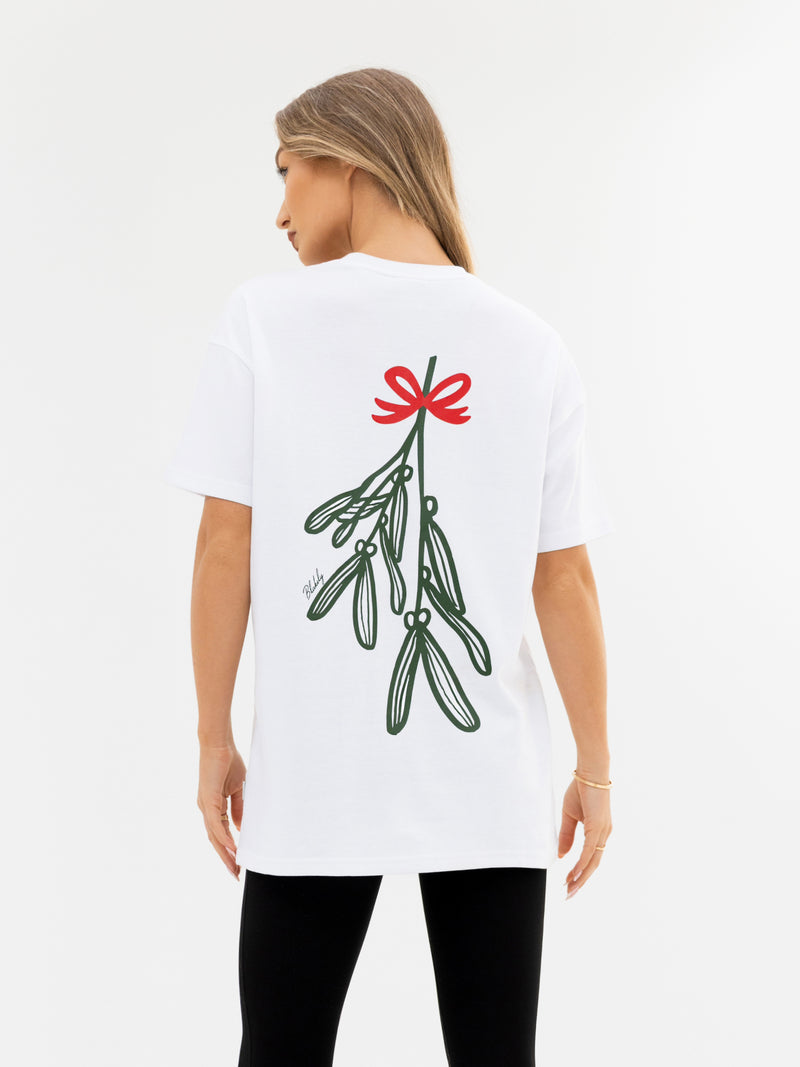 Mistletoe Print Oversized T-Shirt - White