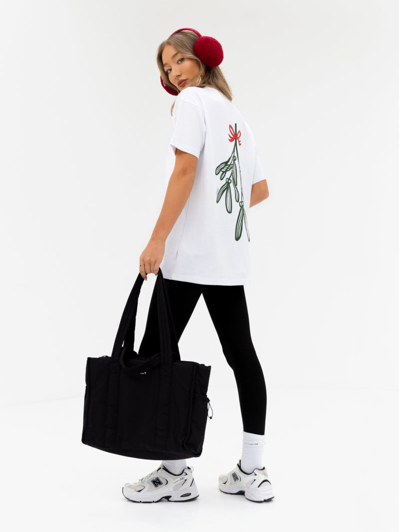 Mistletoe Print Oversized T-Shirt - White