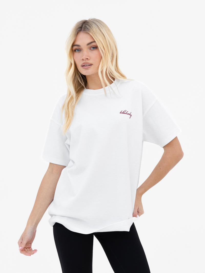 Mindy Oversized T-Shirt - White & Burgundy