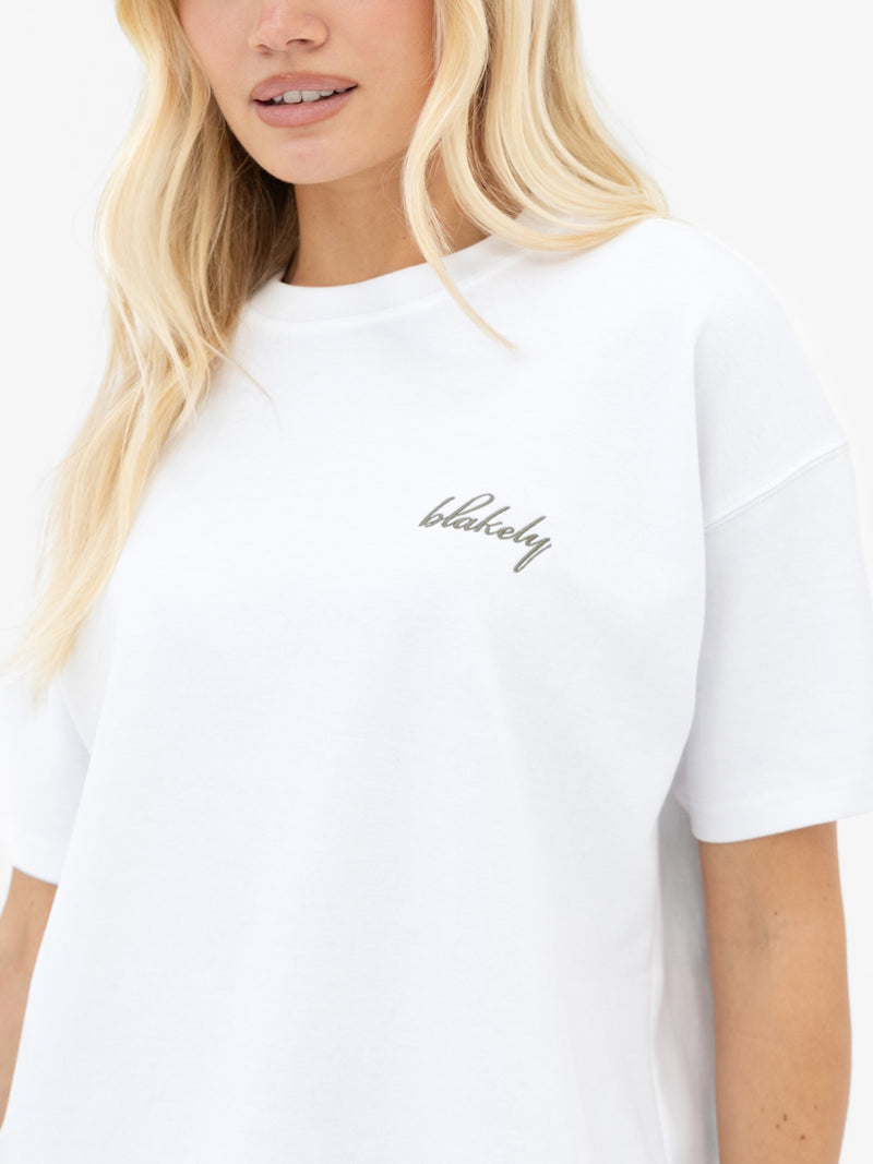 Mindy Oversized T-Shirt - White & Warm Olive