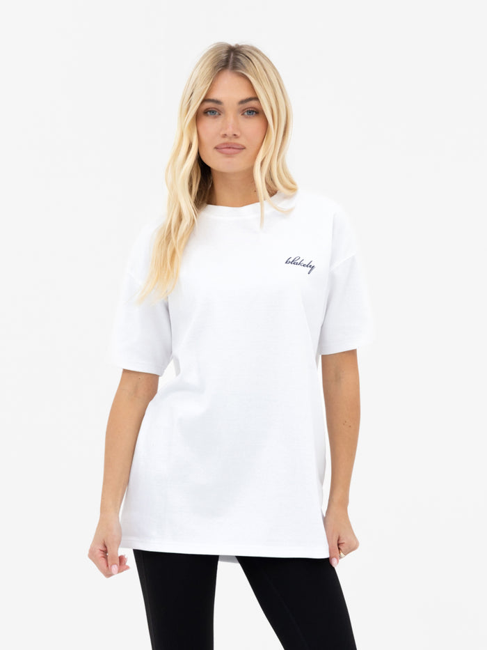 Mindy Oversized T-Shirt - White & Soft Navy