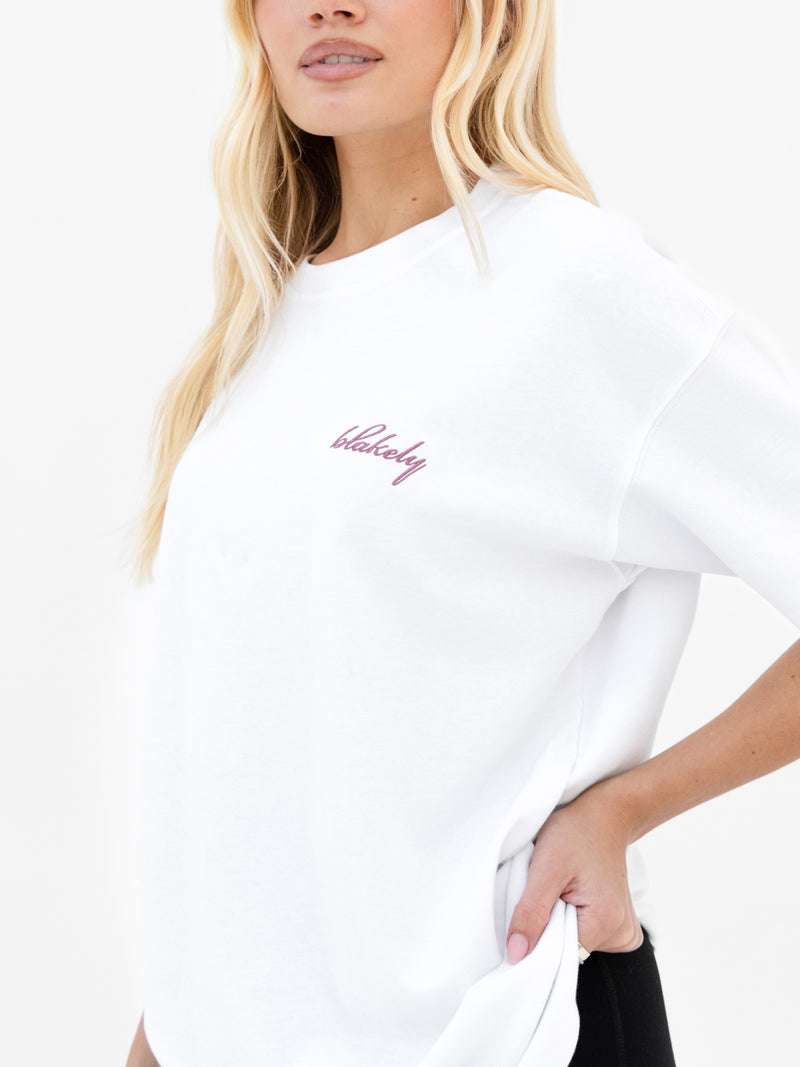 Mindy Oversized T-Shirt - White & Dusty Rose