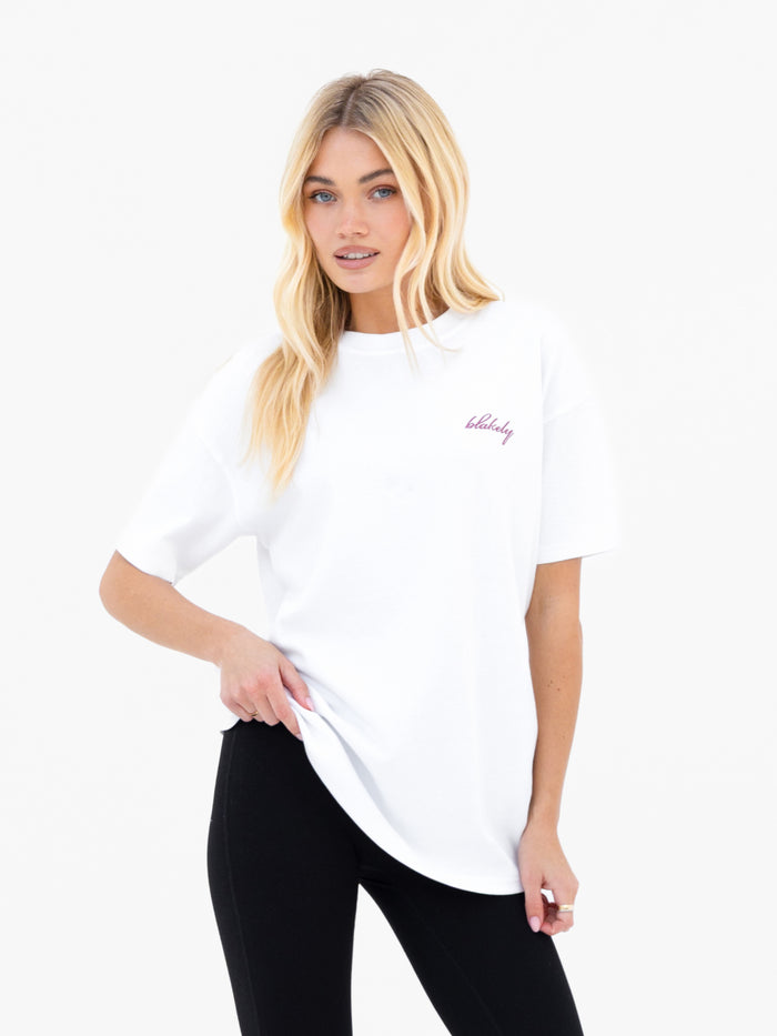Mindy Oversized T-Shirt - White & Dusty Rose