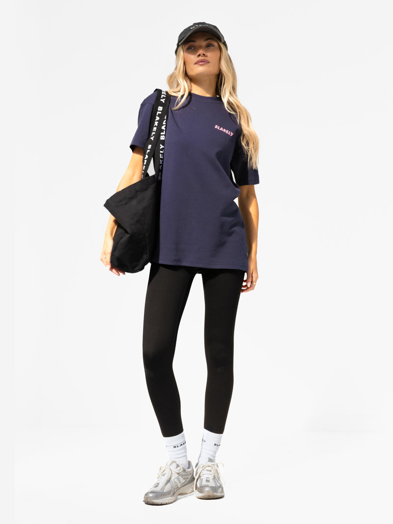 Cloud Print Oversized T-Shirt - True Navy & Powder Pink