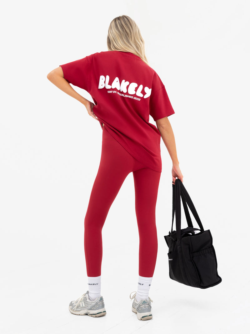 Cloud Print Oversized T-Shirt - Cherry Red