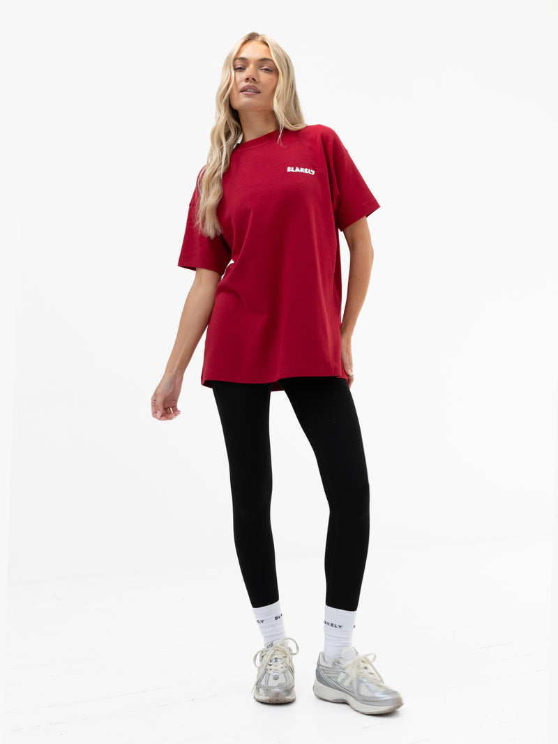 Cloud Print Oversized T-Shirt - Cherry Red