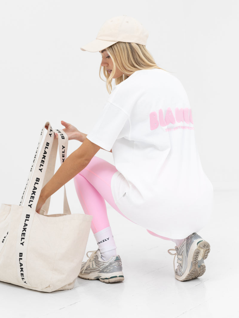 Cloud Print Oversized T-Shirt - Flat White & Powder Pink