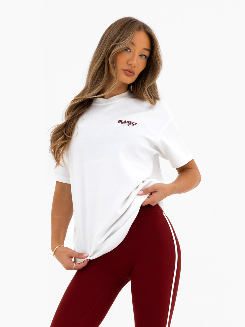 Jodi Oversized T-Shirt - Flat White & Maroon Red