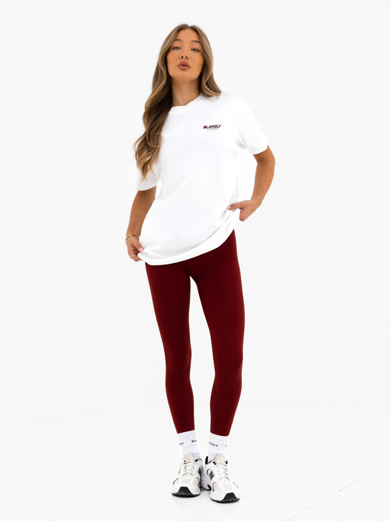Jodi Oversized T-Shirt - Flat White & Maroon Red