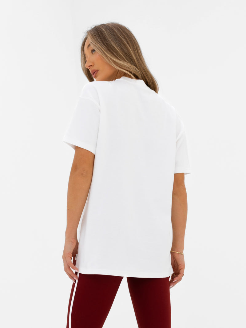 Jada Oversized T-Shirt - Flat White & Maroon Red