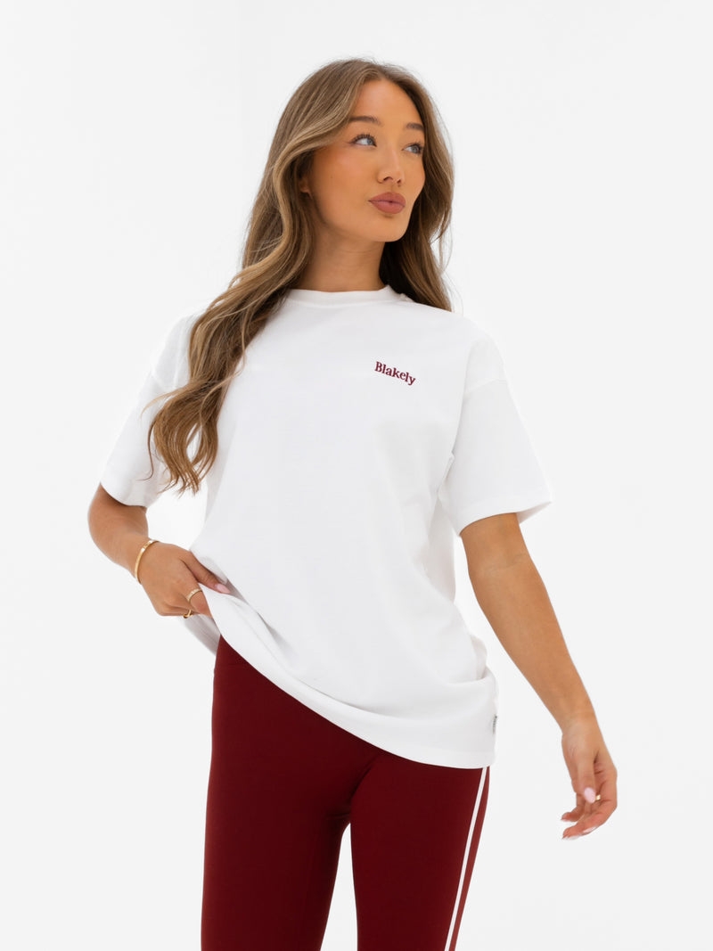 Jada Oversized T-Shirt - Flat White & Maroon Red