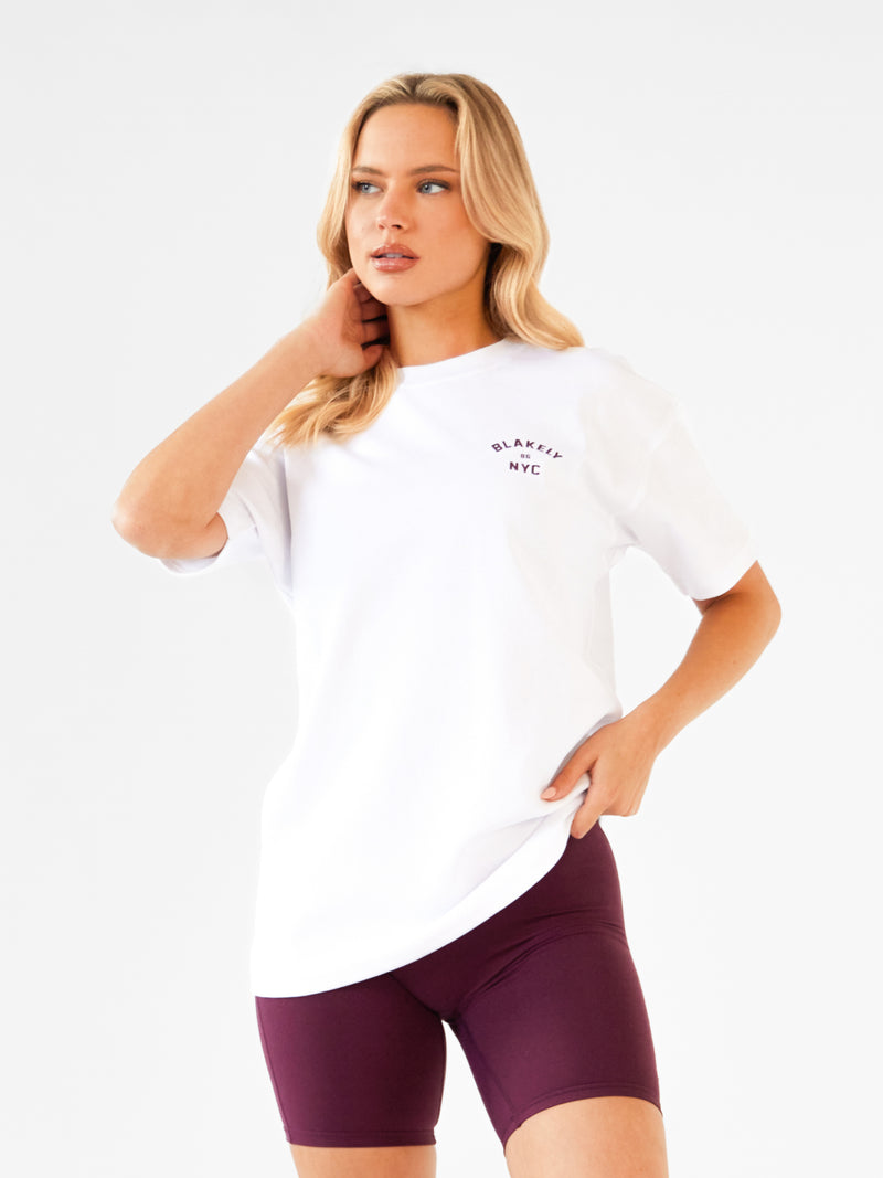 NYC Oversized T-Shirt - White & Dark Cherry