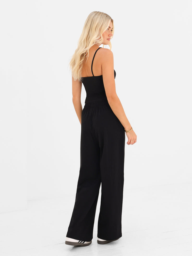 Ayla Cotton Wide Leg Trousers - Black