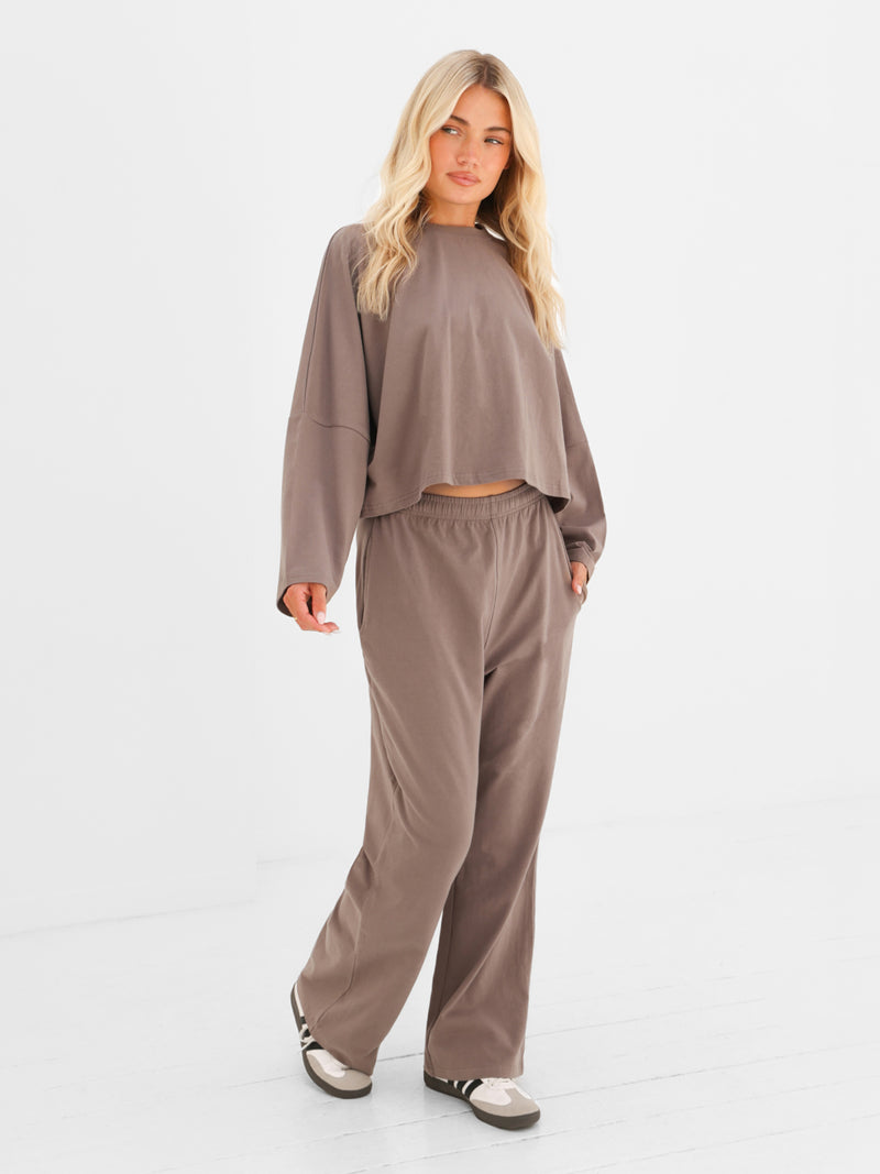 Ayla Cotton Wide Leg Trousers - Cool Taupe