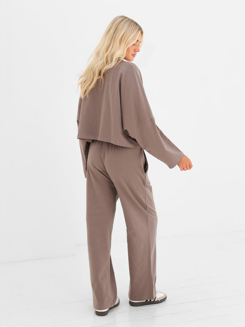 Ayla Cotton Wide Leg Trousers - Cool Taupe