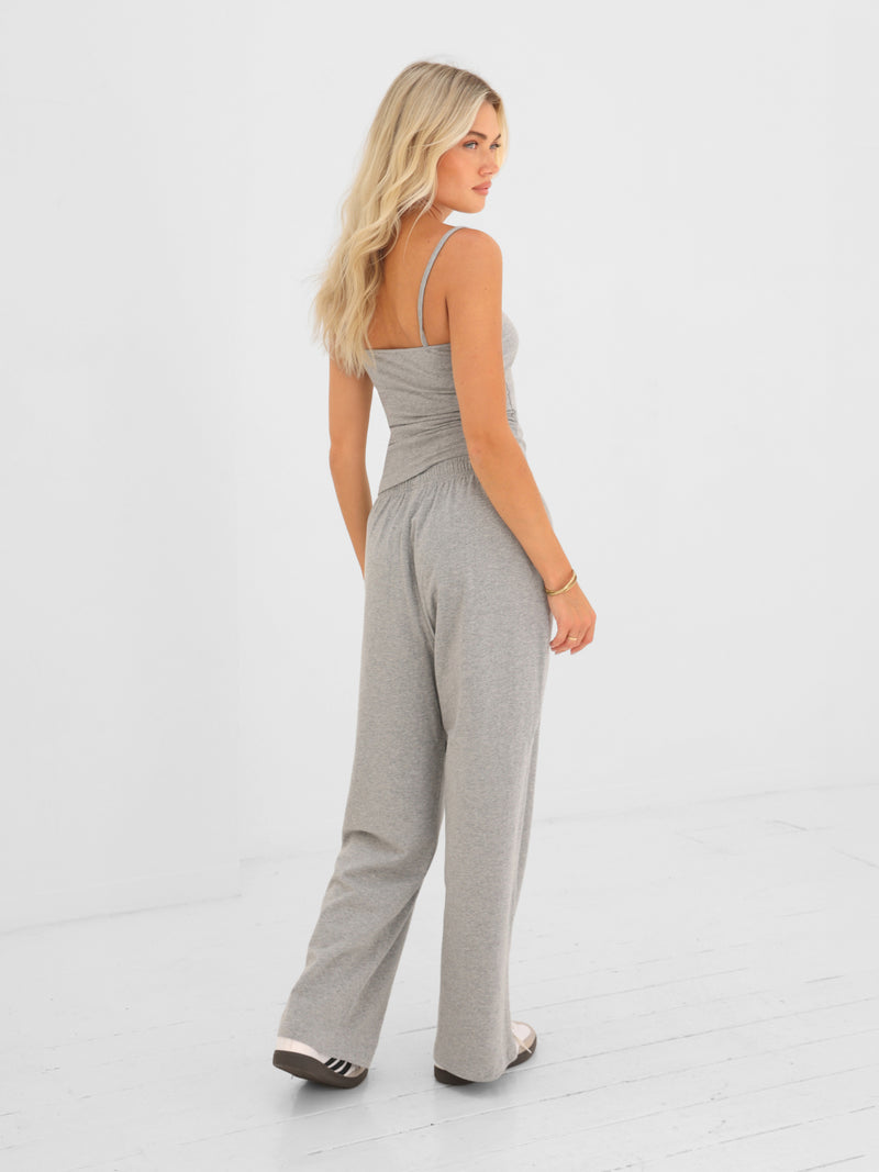 Ayla Cotton Wide Leg Trousers - Marl Grey