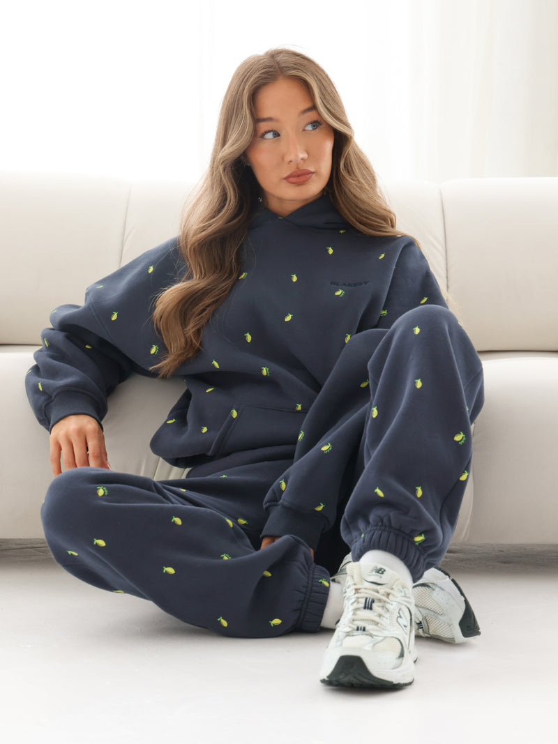 Rhea Lemon Print Cuffed Sweatpants - True Navy