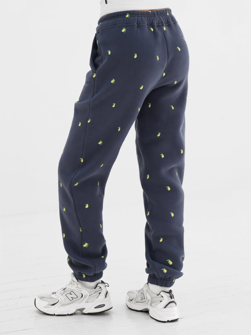 Rhea Lemon Print Cuffed Sweatpants - True Navy