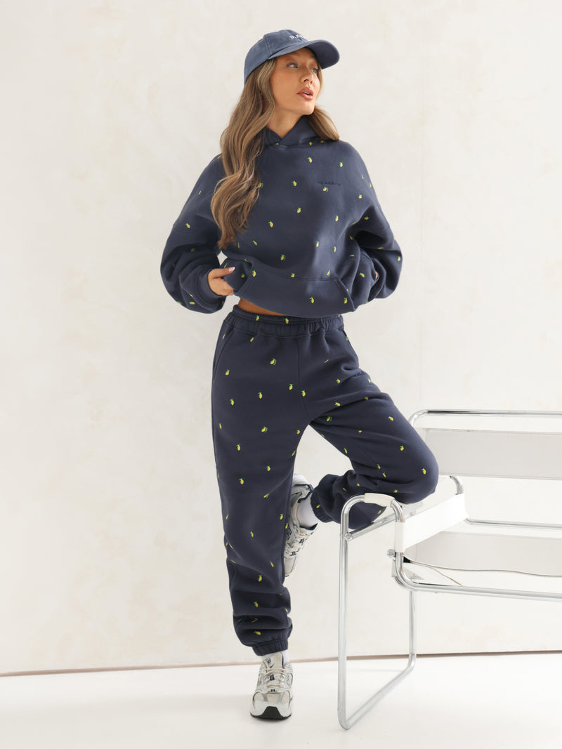 Rhea Lemon Print Cuffed Sweatpants - True Navy