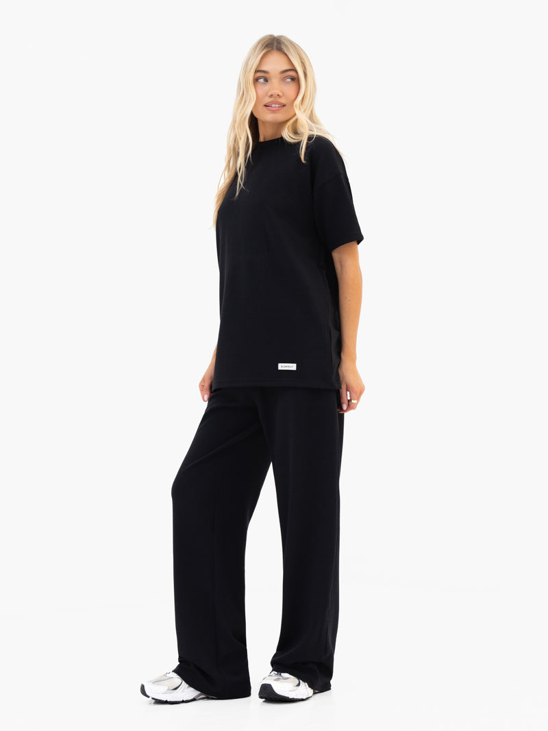 Soft Waffle Oversized T-Shirt - Black