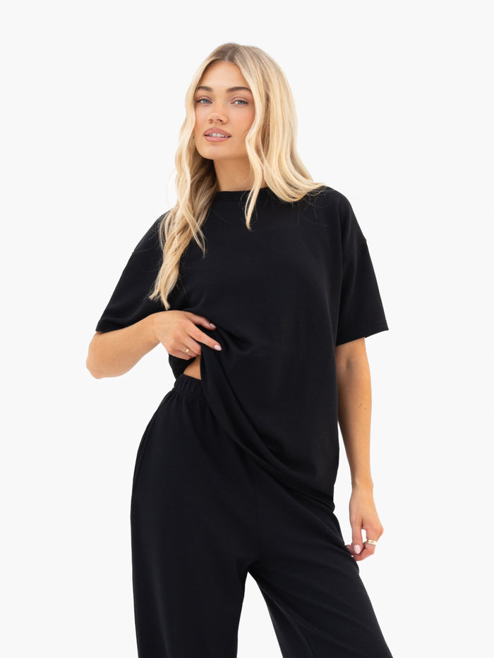 Soft Waffle Oversized T-Shirt - Black