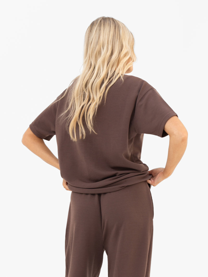Soft Waffle Oversized T-Shirt - Brown