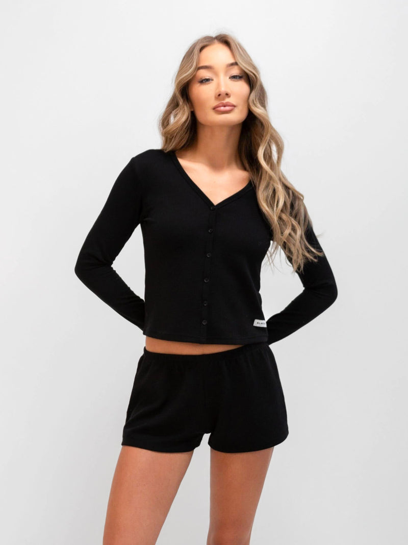 Soft Waffle Cardigan - Black