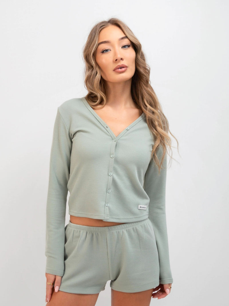 Soft Waffle Cardigan - Sage Green