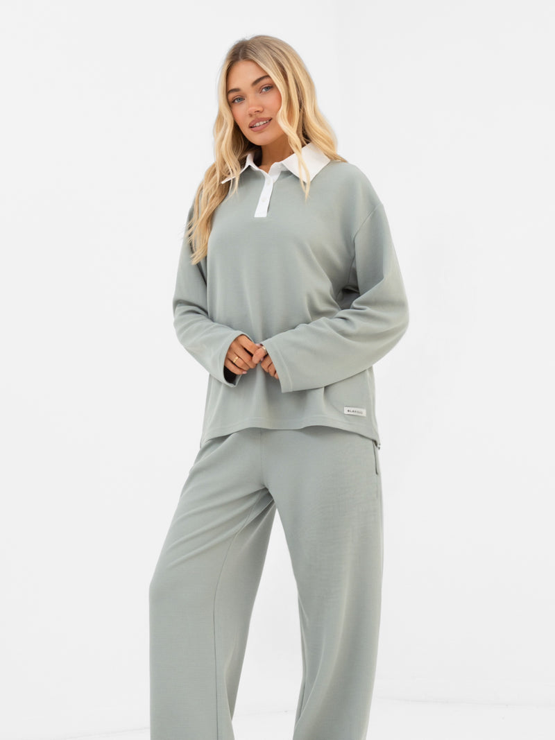 Soft Waffle Rugby Shirt - Sage Green