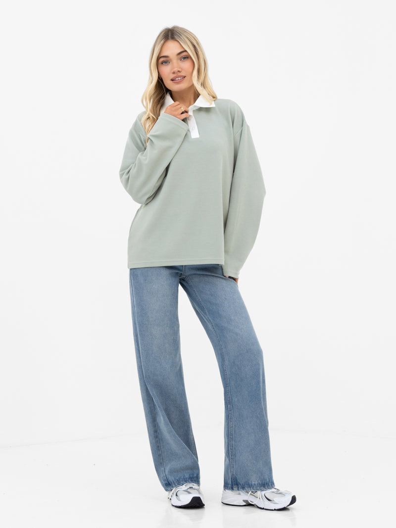 Soft Waffle Rugby Shirt - Sage Green