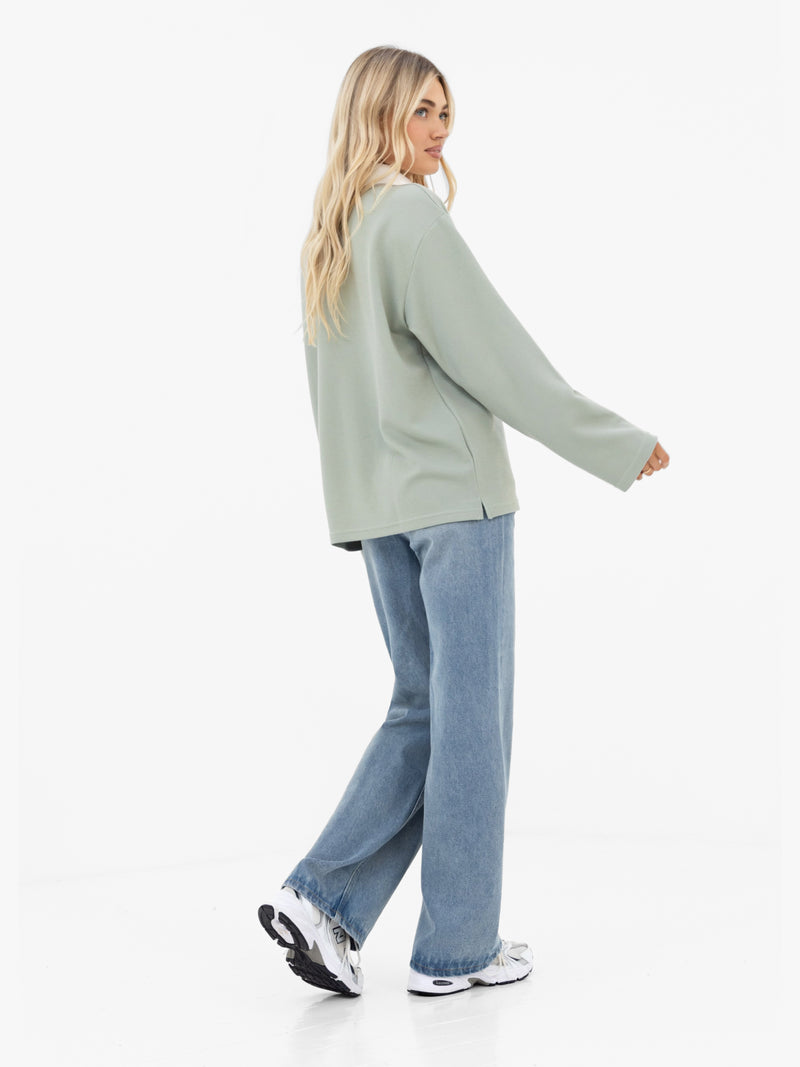 Soft Waffle Rugby Shirt - Sage Green