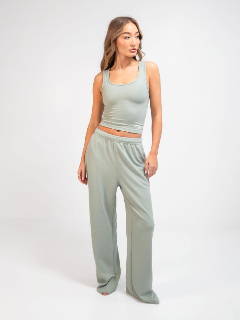 Soft Waffle Trousers - Sage Green