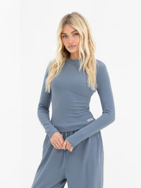 Ebony Long Sleeve Top - Dusty Blue