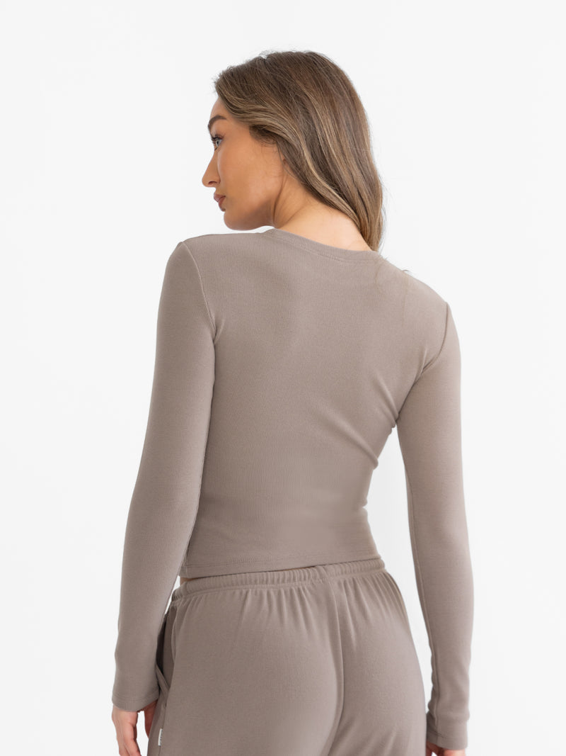 Ebony Long Sleeve Top - Neutral Taupe