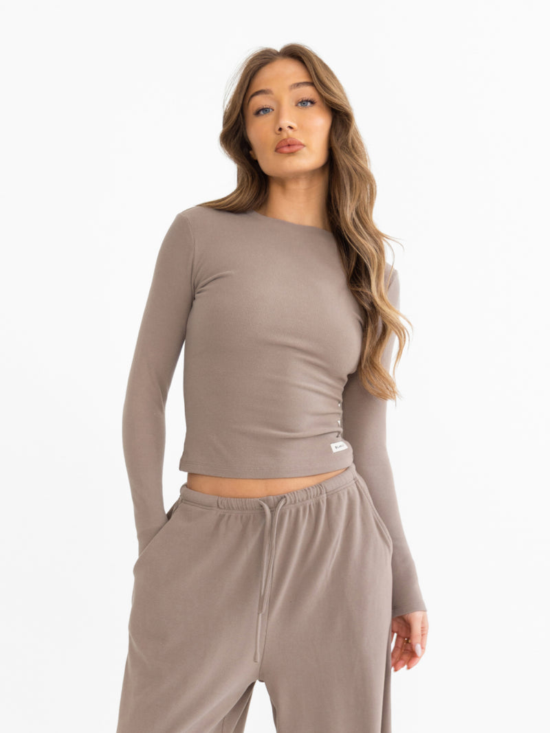 Ebony Long Sleeve Top - Neutral Taupe