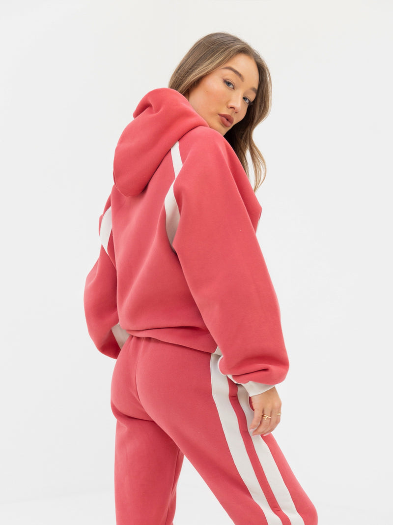 Classic Panel Hoodie & Sweatpants Set - Raspberry